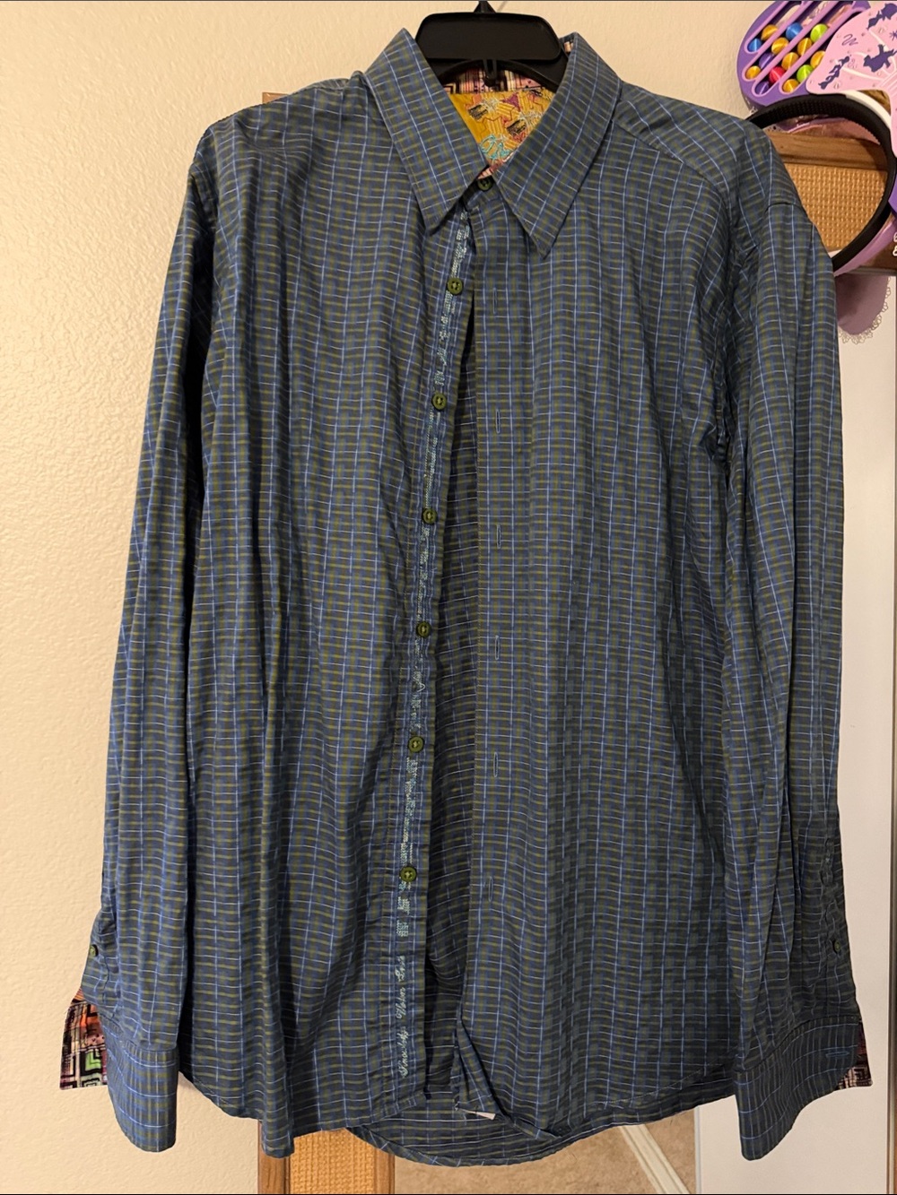 Robert Graham Men's Blue and Green Plaid Button-Down Shirt